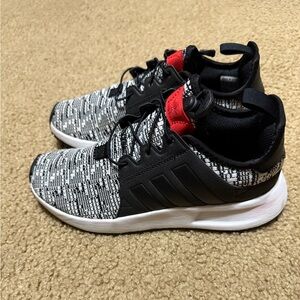 Adidas Kids Black and White Sneakers with Red Accents